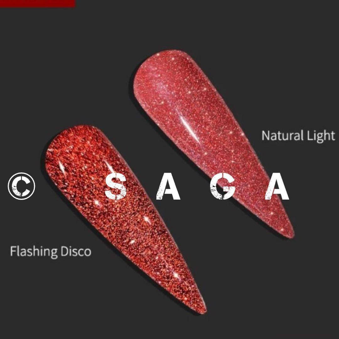 

НОВИНКА Гель лак светоотражающий SAGA Flashing Disko 3 красный светоотражающий эффект мега блеск 8 мл