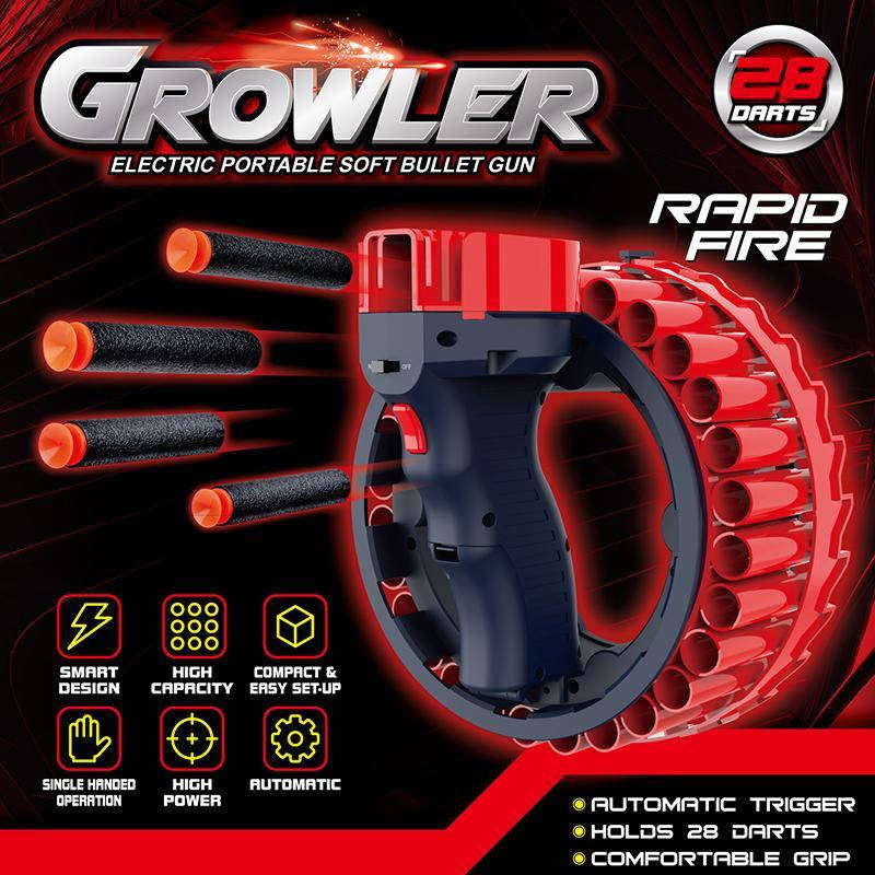 

Игрушечное оружие Growler на 28 зарядов. Домашний тир, Автоматический бластер пулемет.