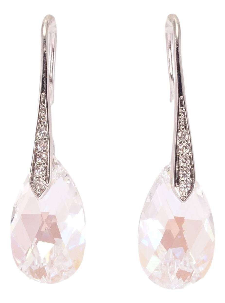 

Серьги Xuping Родий с кристаллами Swarovski французский замок "Граненые грушевидные кристаллы на длинных