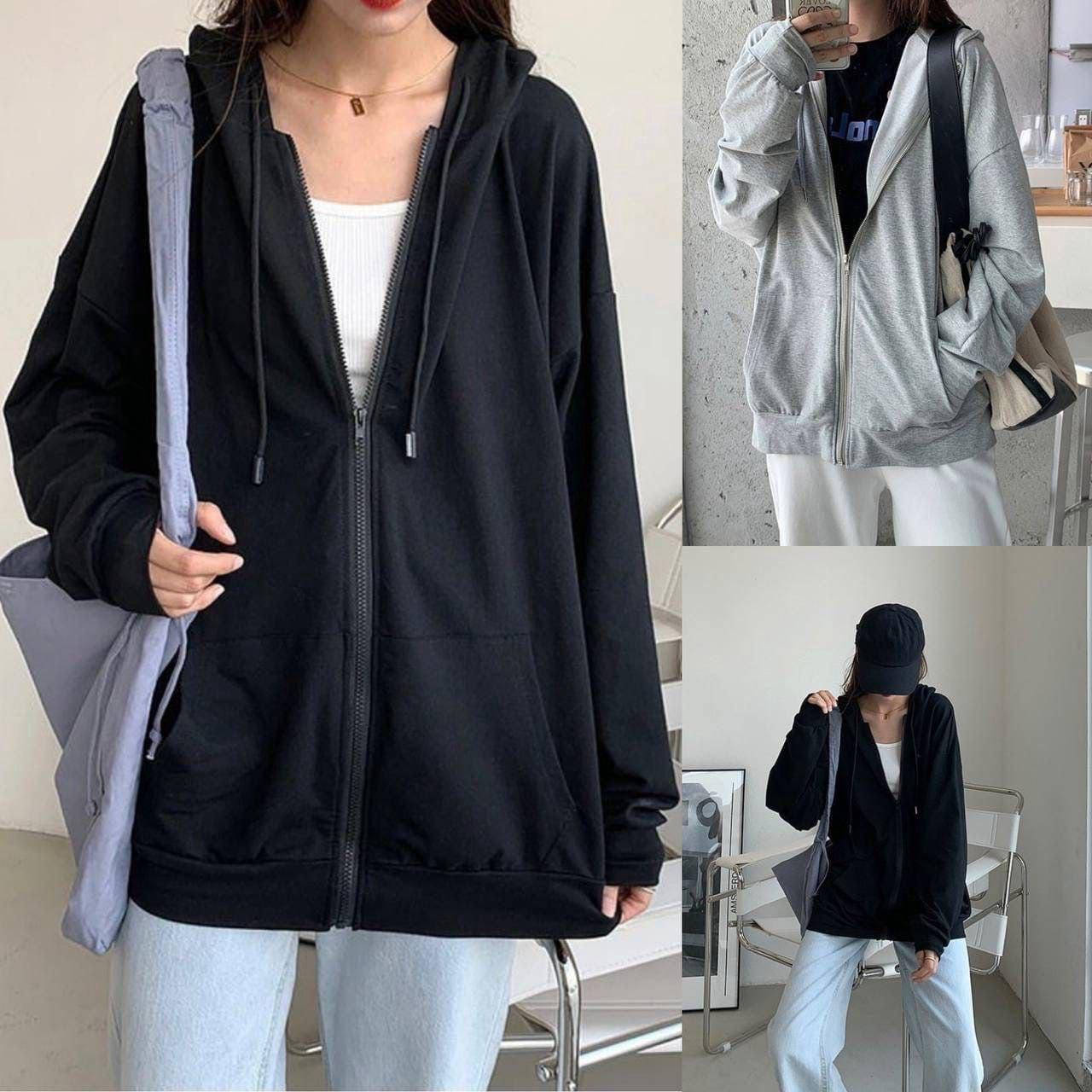 

Весенняя женская кофта oversize на молнии, с капюшоном и карманами