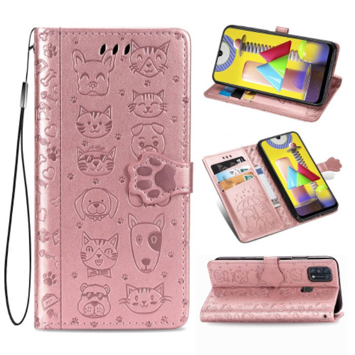 

Чехол Embossed Cat and Dog для Samsung Galaxy M31 / M315 книжка кожа PU Pink