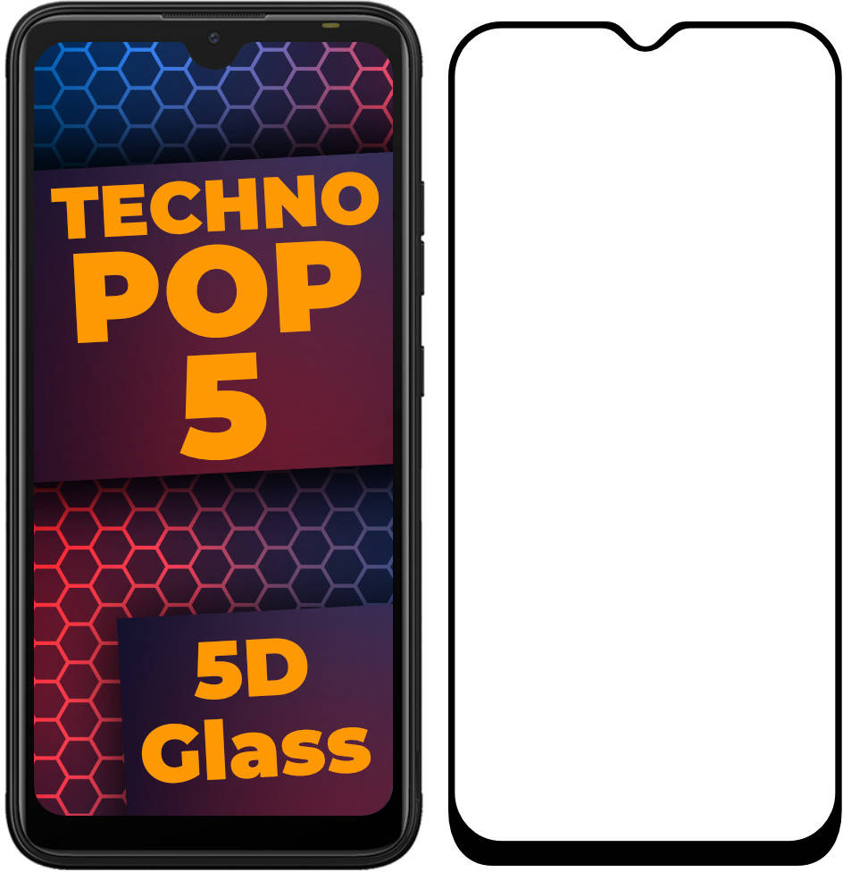 

5D стекло Tecno Pop 5 (Защитное Full Glue) Black (Техно Поп 5), Черный