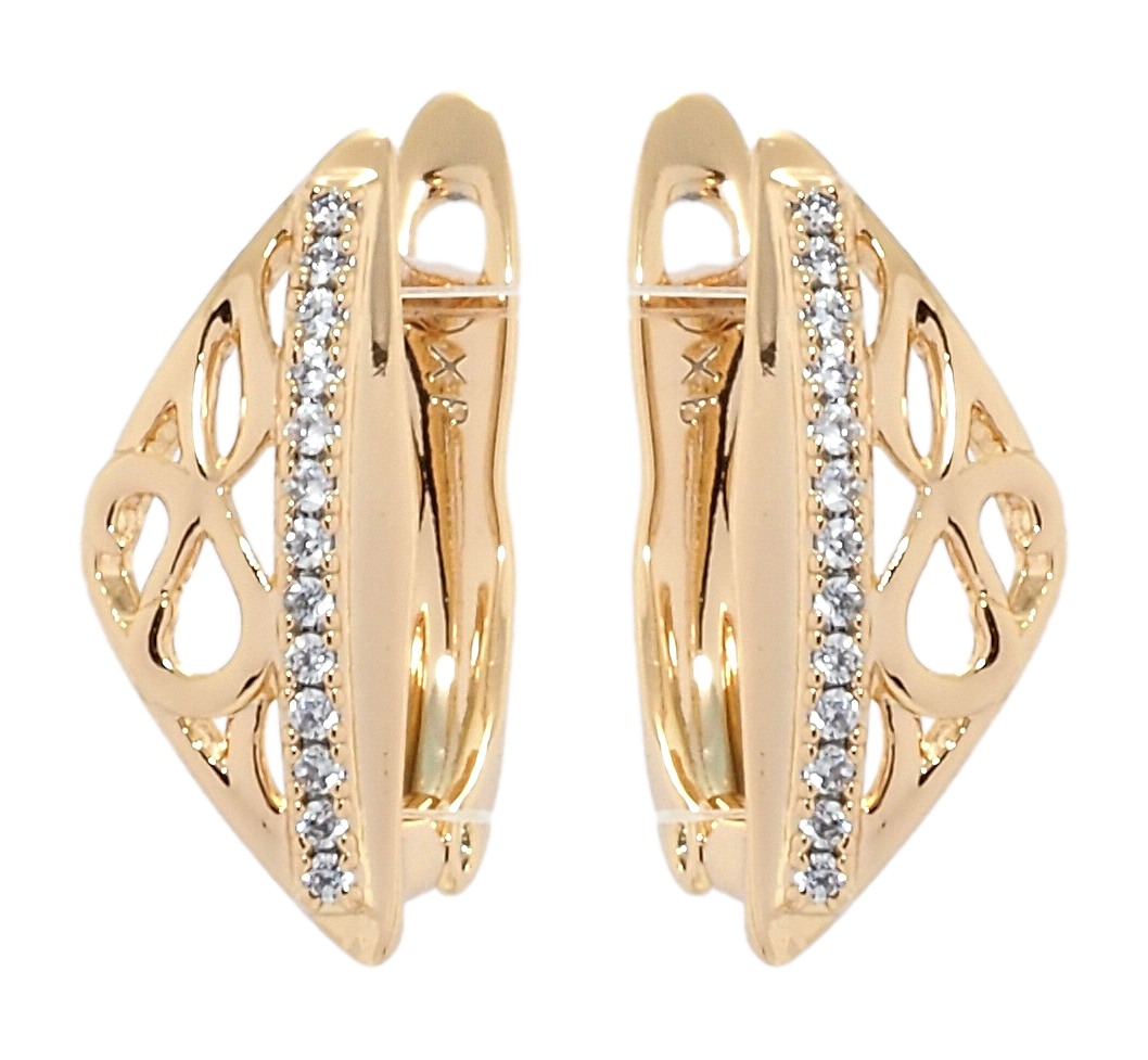 

Серьги Xuping Позолота 18K английский замок "Резной орнамент с цирконием"