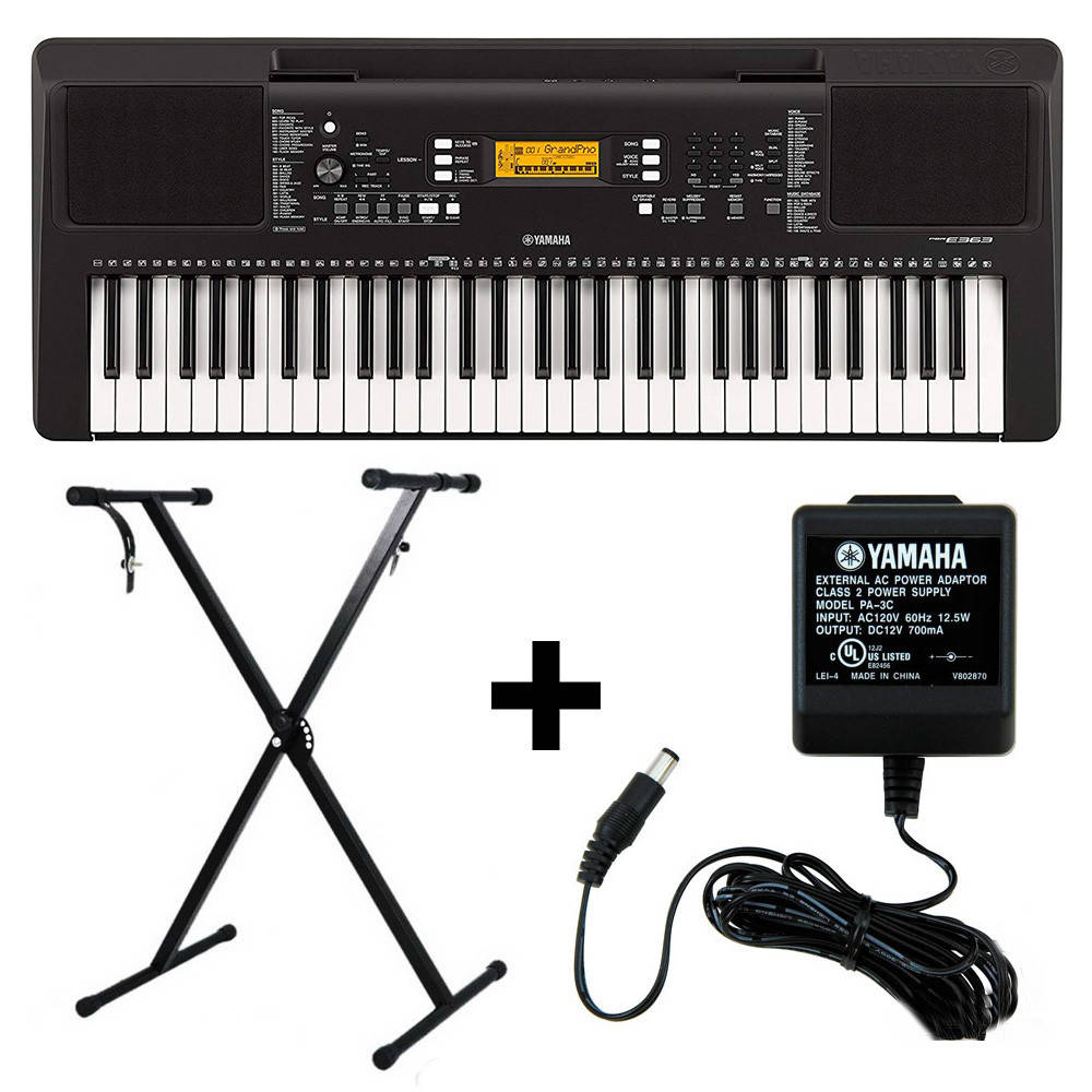 

Синтезатор Yamaha PSR-E363 + стойка, адаптер и пюпитр, Черный