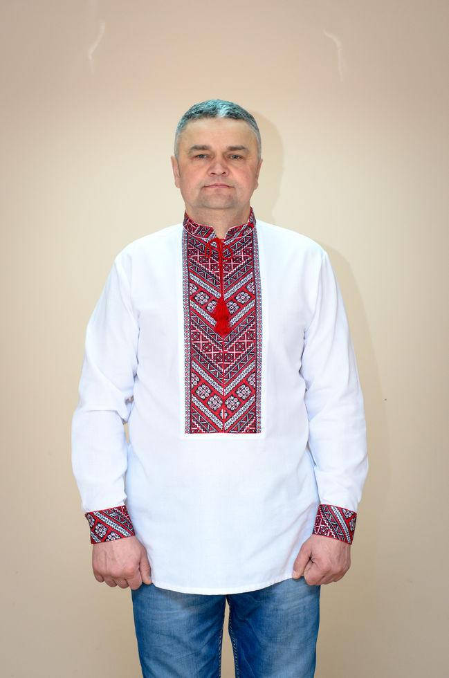 

Вышиванка мужская Волинські візерунки на длинный рукав Диагональ 50 р. белая