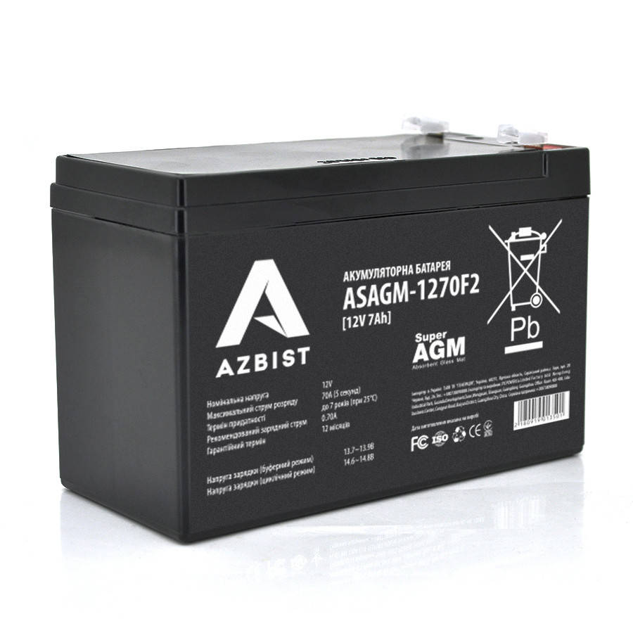 

Аккумулятор AZBIST Super AGM ASAGM-1270F2, Black Case, 12V 7.0Ah (151 х 65 х 94 (100)) Q5