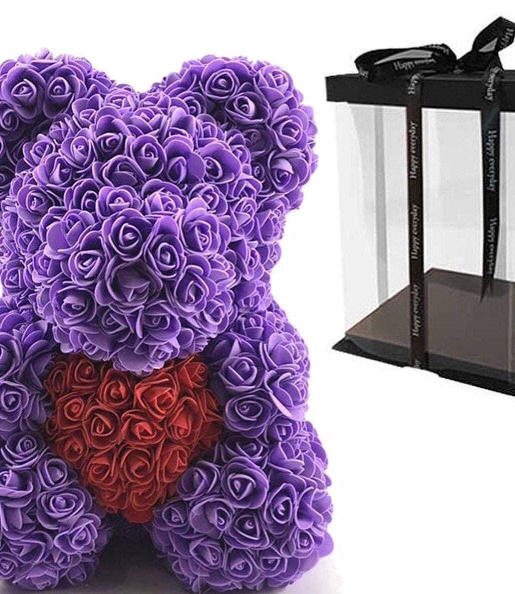 

Мишка из роз Teddy Violet с сердцем 40 см + Подарочная коробка