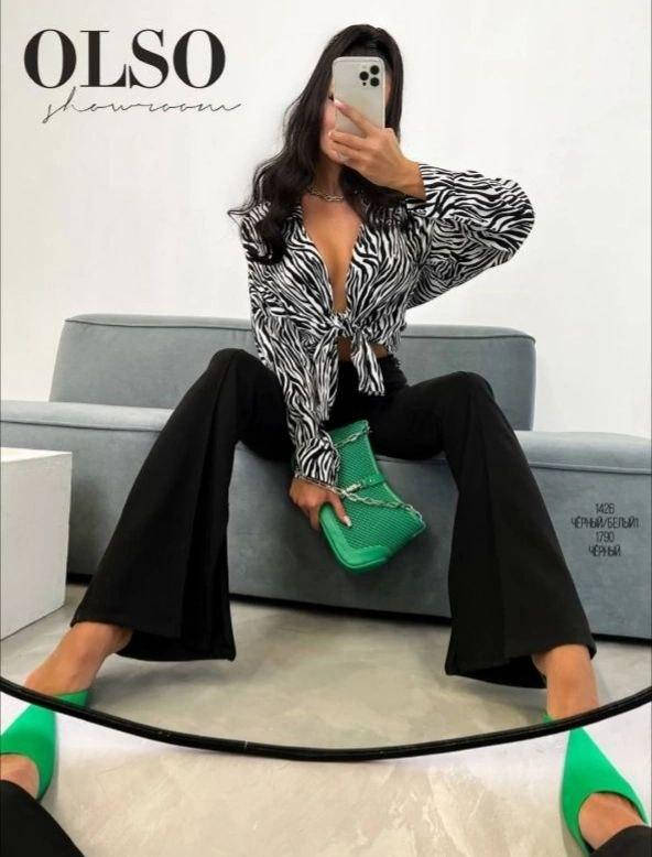 

Стильная женская блузка-рубашка из штапеля с принтом "зебра"