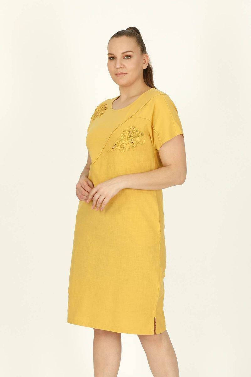 

Женское платье лен Color 2883 желтое 54/56 3XL