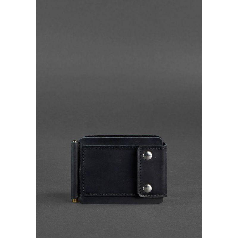 

Мужское кожаное портмоне черное 10.0 зажим для денег Crazy Horse, Черный