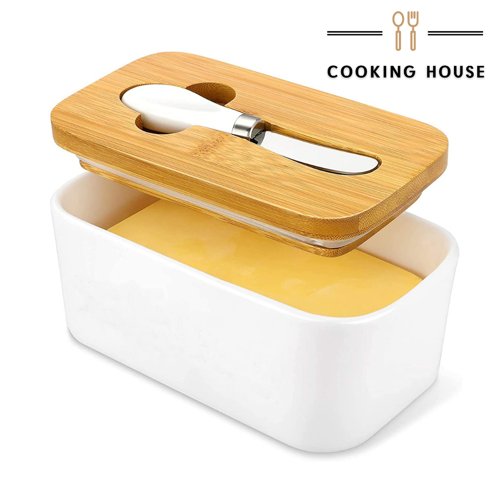 

Масленка с ножом, керамическая, белая с бамбуковой крышкой 650мл Сооking House, Белый