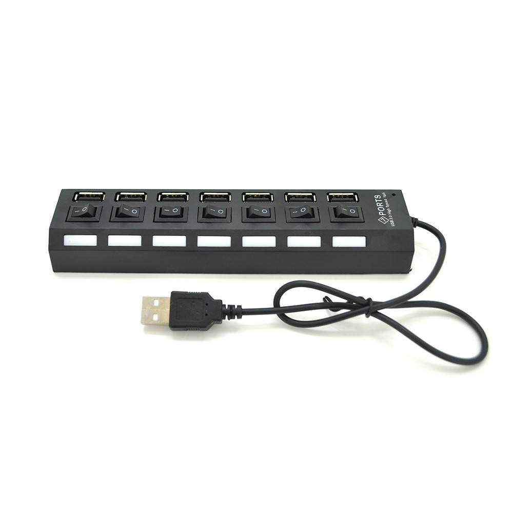 

Хаб USB 2.0 7 портов с переключателями на каждый порт, Black, 480Mbts High Speed, питание от USB, Blister Q100