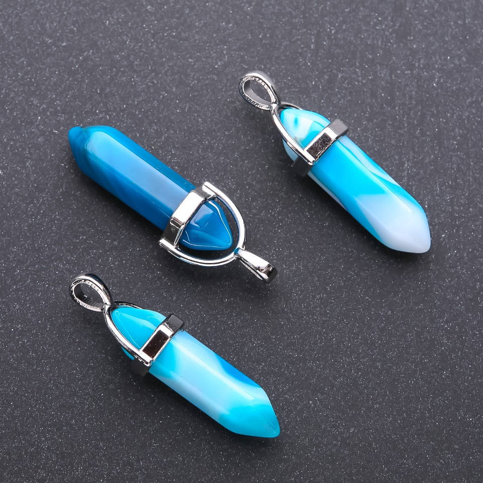 

Кулон шестигранник голубой Агат 8х35х40мм