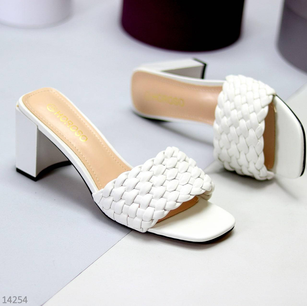 

Шлепанцы / сабо женские косичка белые на каблуке 7,5 см эко кожа