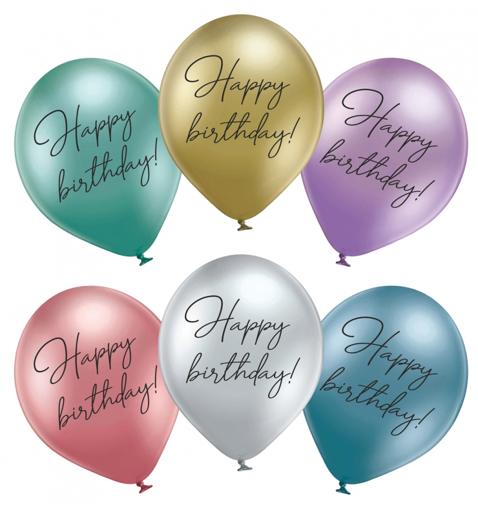 

Латексный шарик BELBAL 12"(30 см) HAPPY BIRTHDAY (хром), Разные цвета
