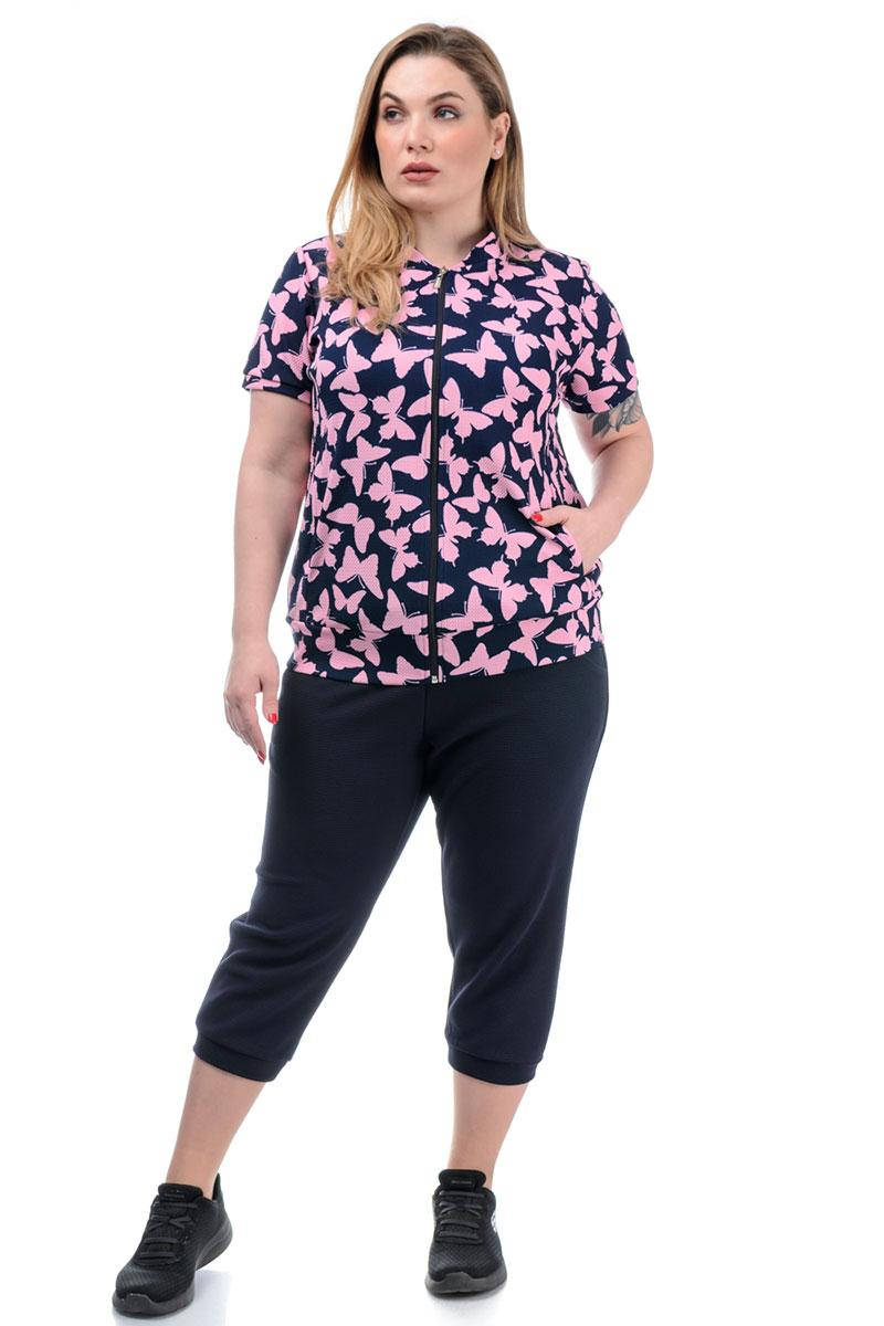 

Женский летний костюм с капри (принт бабочки розовые), 50-52, Розовый