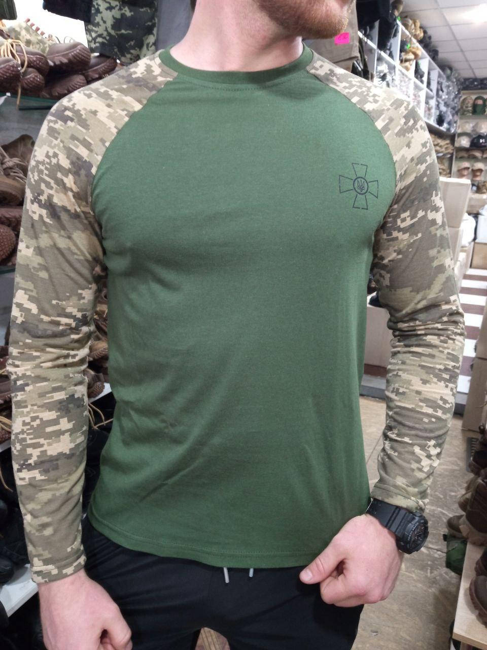

Футболка пиксель тактическая с длинным рукавом ВСУ мужская 100% хб 50, Зелёный