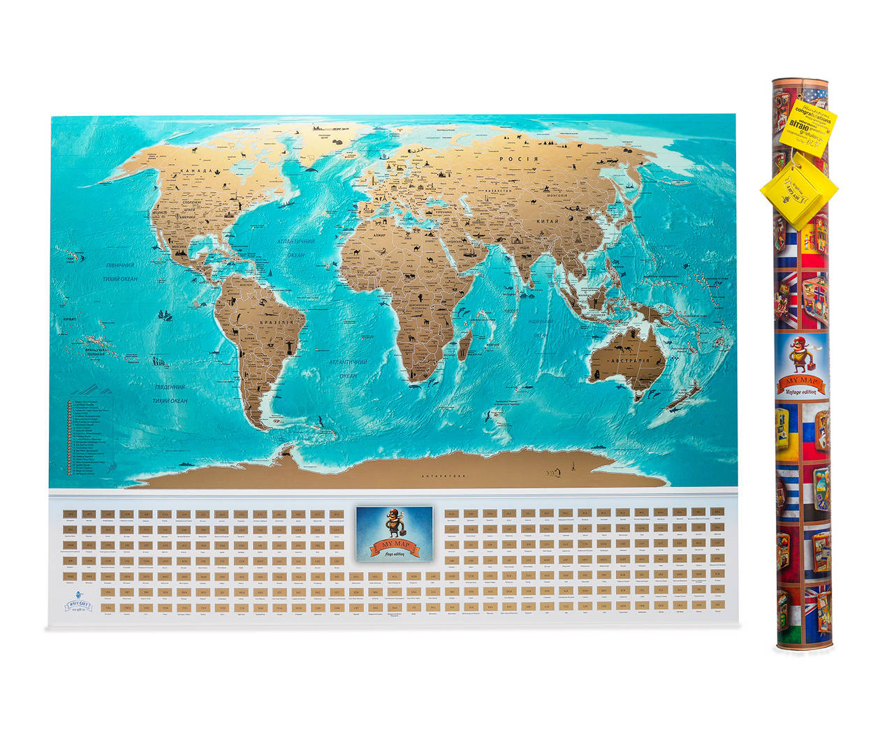 

Скретч карта мира с флагами My Map Flags Edition (украинский язык) в тубусе