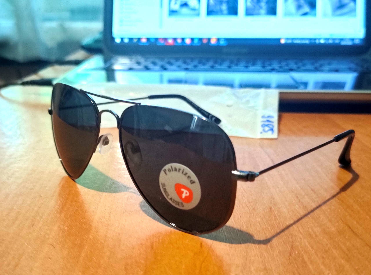 

Солнцезащитные очки авиатор мужские Ray Ban черные с поляризацией, очки капельки капли стеклянные polarized, Черный