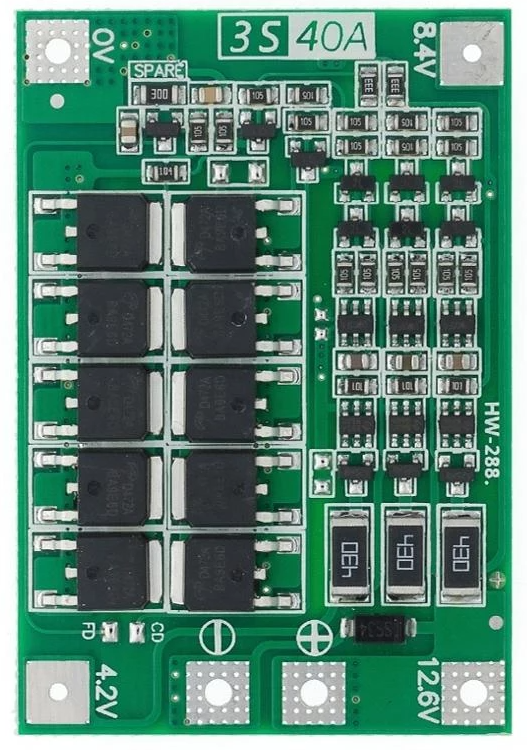 

BMS контроллер 3S 40A для Li-Ion аккумуляторов с балансиром, 4х41х60 мм