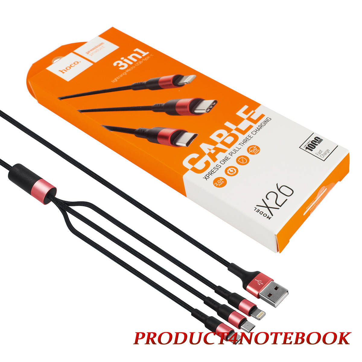 

Кабель HOCO X26 XPress для MicroUSB , Lightning , Type-C , black/red