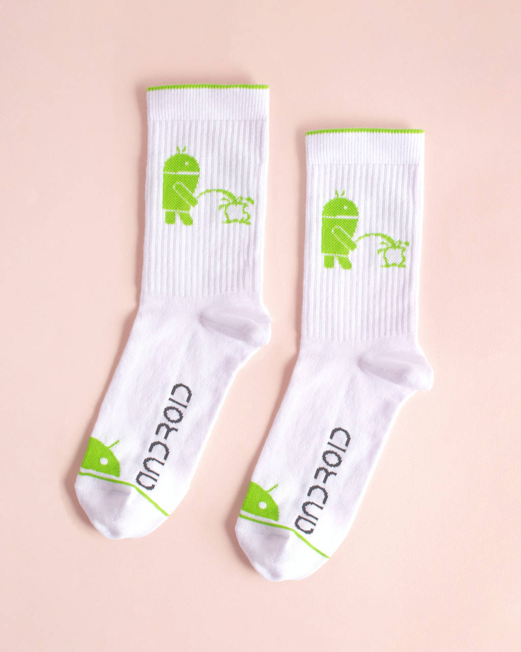 

Носки из высококачественного хлопка с оригинальным принтом "Android", Белый