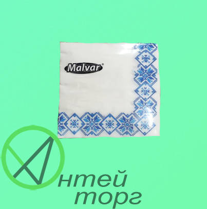 

Серветки двошарові "Мальвар" Вишиванка синя 33*33см 40шт, Синий