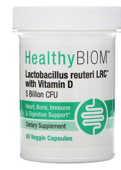 

HealthyBiom, Lactobacillus Reuteri LRC с витамином D, 5 млрд КОЕ,60 растительных капсул