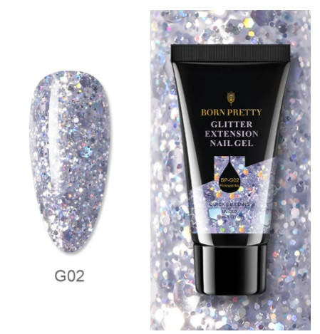 

Полигель "BORN PRETTY", 30 мл, №G02, глиттер