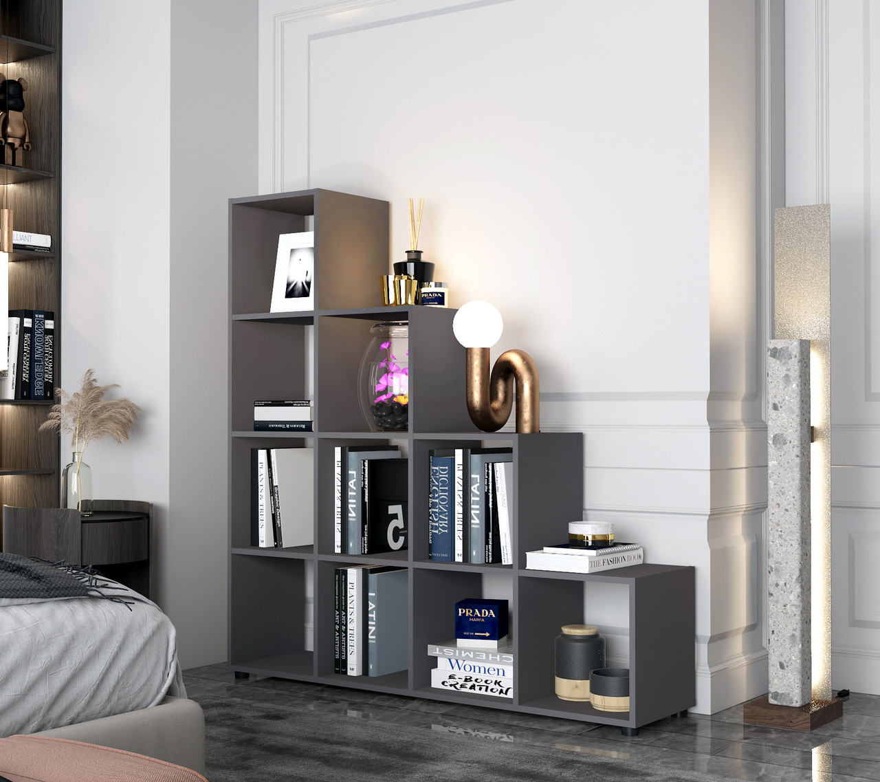 Стелаж Doros Степ 4х4 Графіт відкритий 136.2х28.8х140.7 (41516167) 2