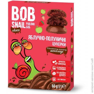 

Конфеты Равлик Боб яблочно-клубничные в бельгийском молочном шоколаде 60г