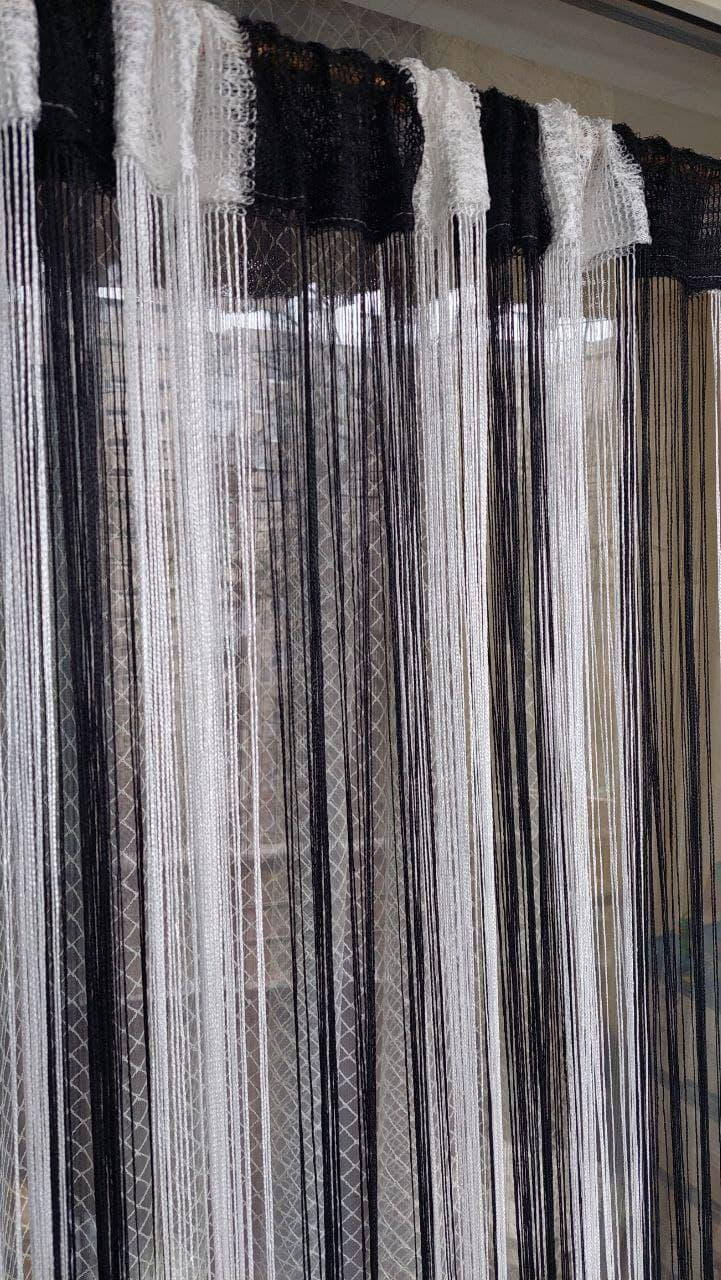 

Шторы нити кисея без люрекса радужные № 1-9 белый/черный 3 м на 2.8 м