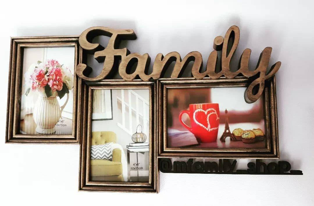

Рамка коллаж Family 3 фото золото, Золотистый