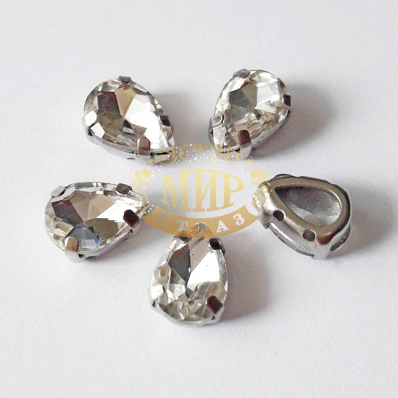 

Стразы в цапах Люкс, форма Капля, цвет Crystal, 7х10мм, 1шт, Белый