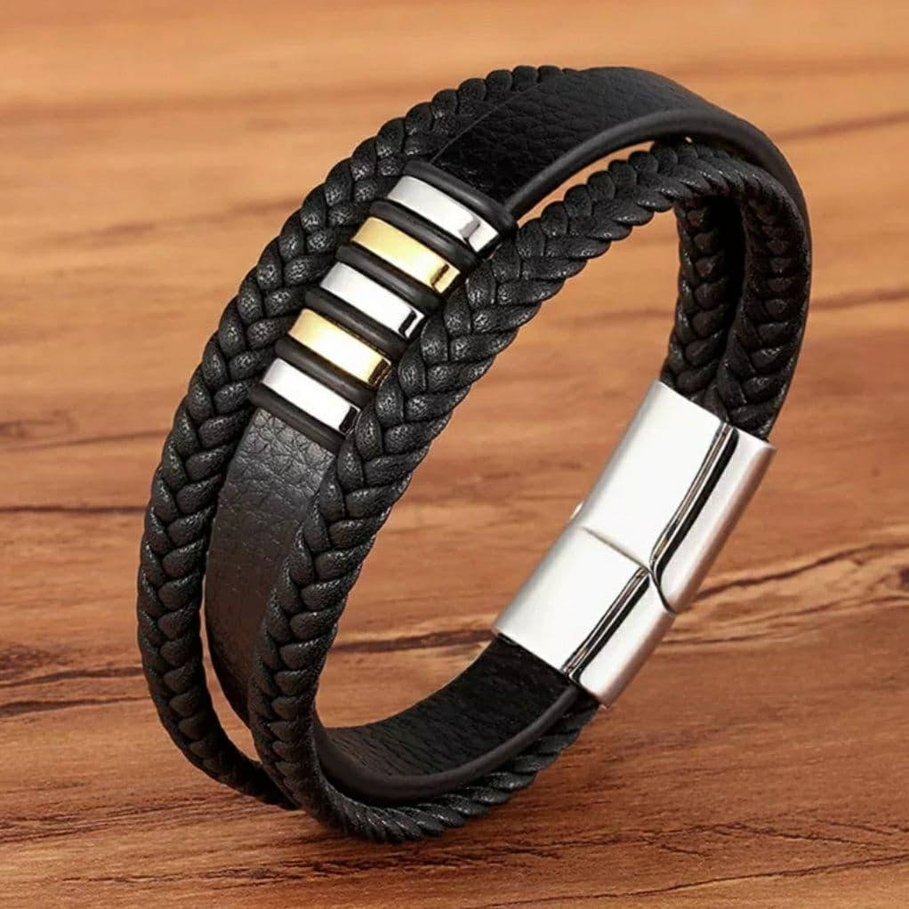 

Браслет кожаный со вставками Zig Jewelry черный