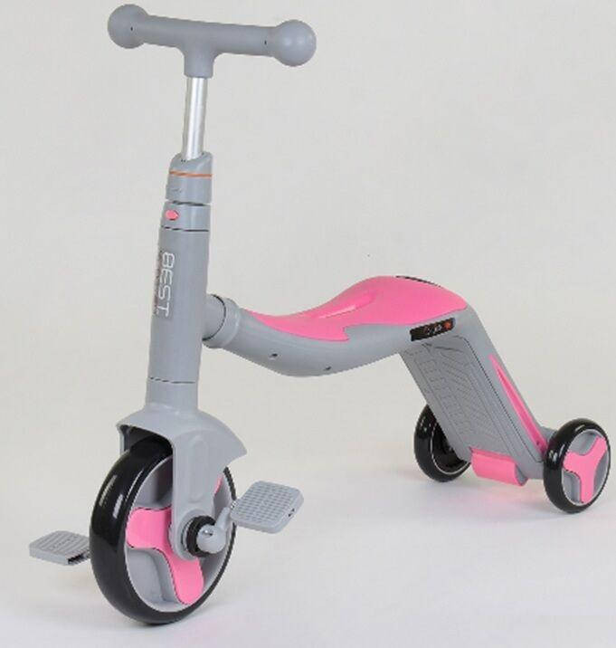

*Самокат - беговел - велосипед 3 в 1 Best Scooter (СЕРО-РОЗОВЫЙ) арт. 90601