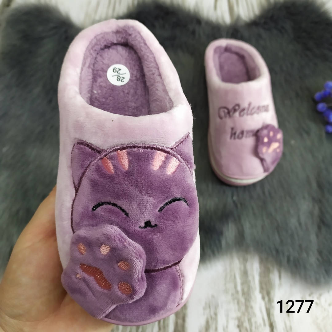 

Детские тапочки теплые для девочки с котиками разные цвета 31/32=19.5см, сирень