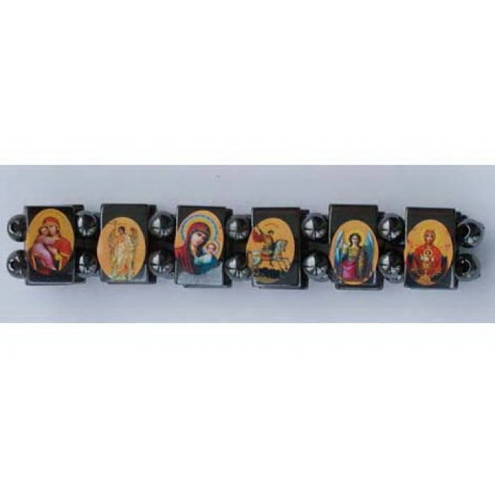 

Браслет магнитный гематит с иконами "лики поцарапаные и отклееваются" упаковка 12 шт 432 и 600шт