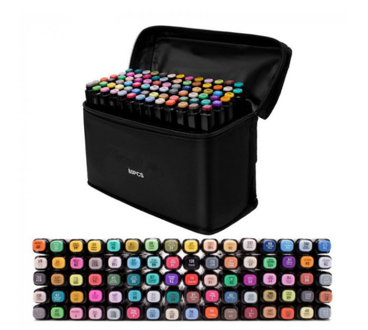 

Набор двусторонних скетч маркеров для рисование на 80 штук + сумка, Разные цвета