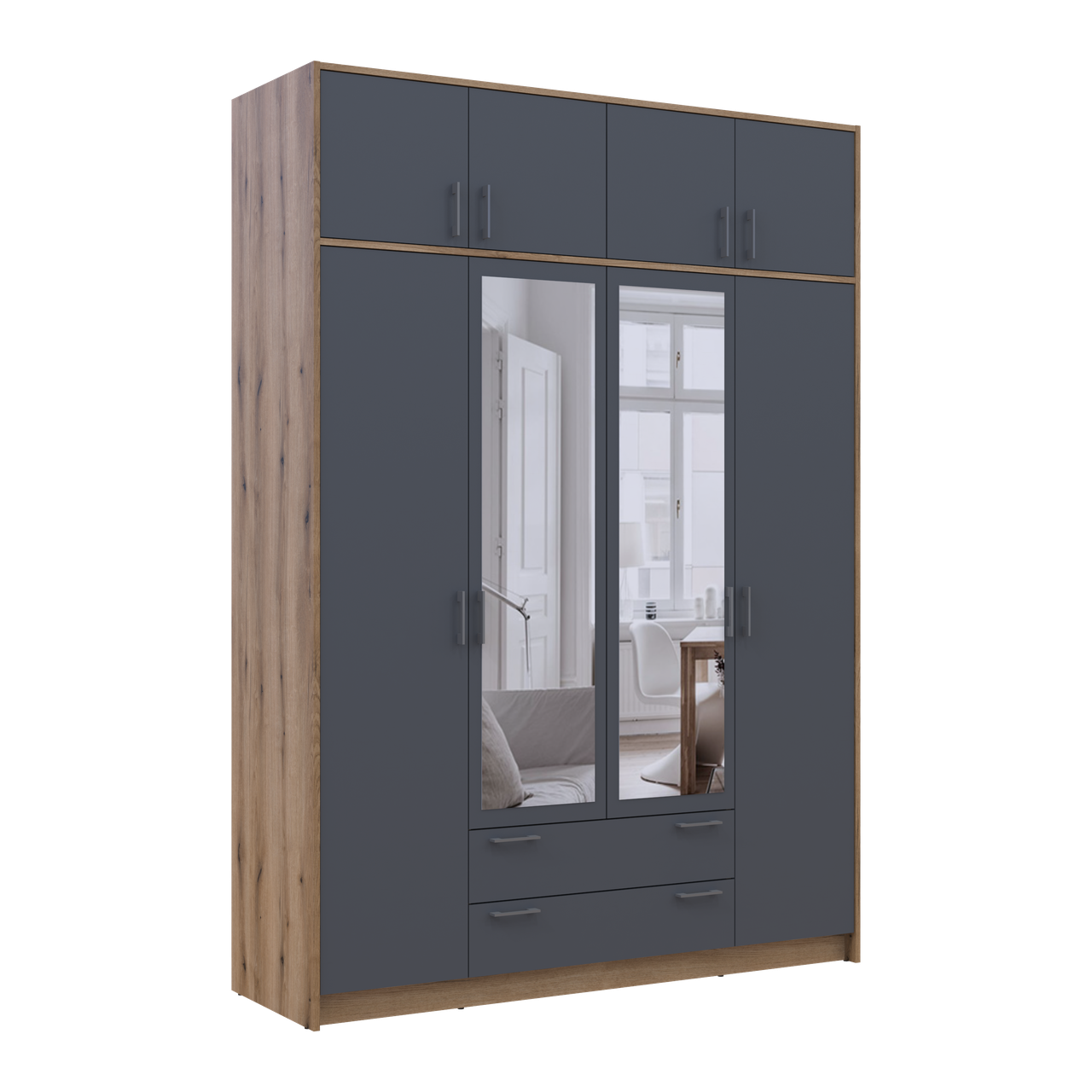 Розпашна Шафа для одягу Doros Ронді з антресолею та дзеркалом Дуб Артізан/Графіт 4ДСП 160х52х236 (80737830) 6