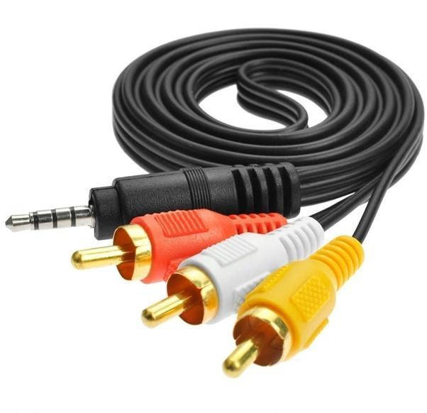 

Кабель тюльпан 3.5 Jack - 3 RCA, Черный