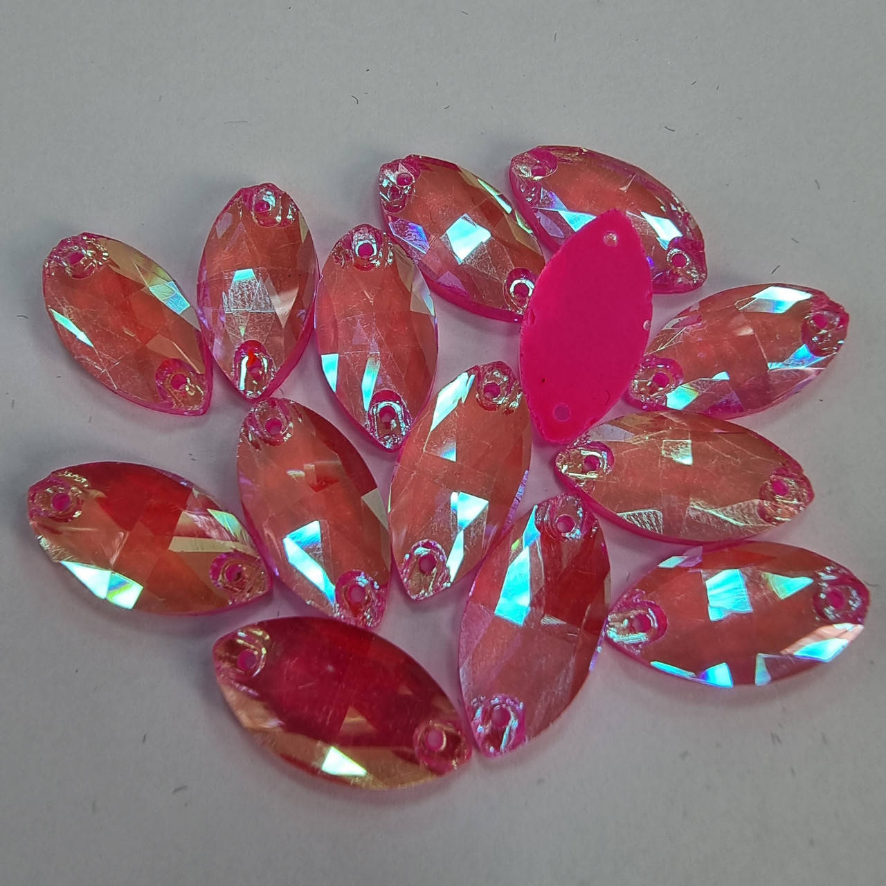 

Стразы пришивные Маркиз 9*18 Pink AB Neon эконом, Розовый