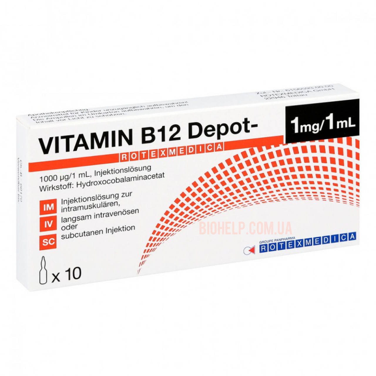 

VITAMIN B12 Depot 1mg/1ml 10 ампул Гидроксикобаламин ( Hydroxocobalamin ) / Германия