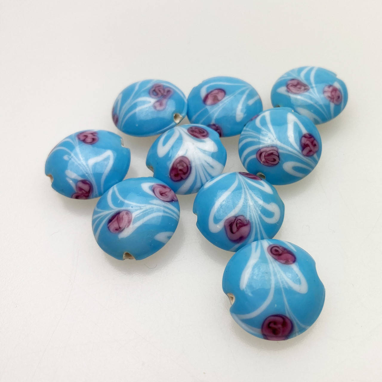 

Намистинка склянаблакитна з розписом