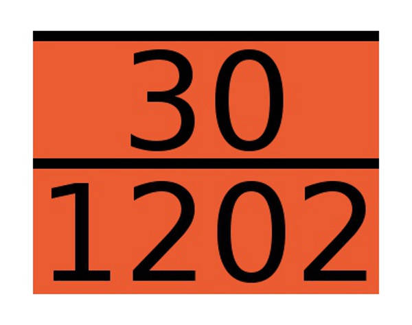 

Табличка ADR с тиснёнными цифрами 30/1202 (Дизельное топливо)