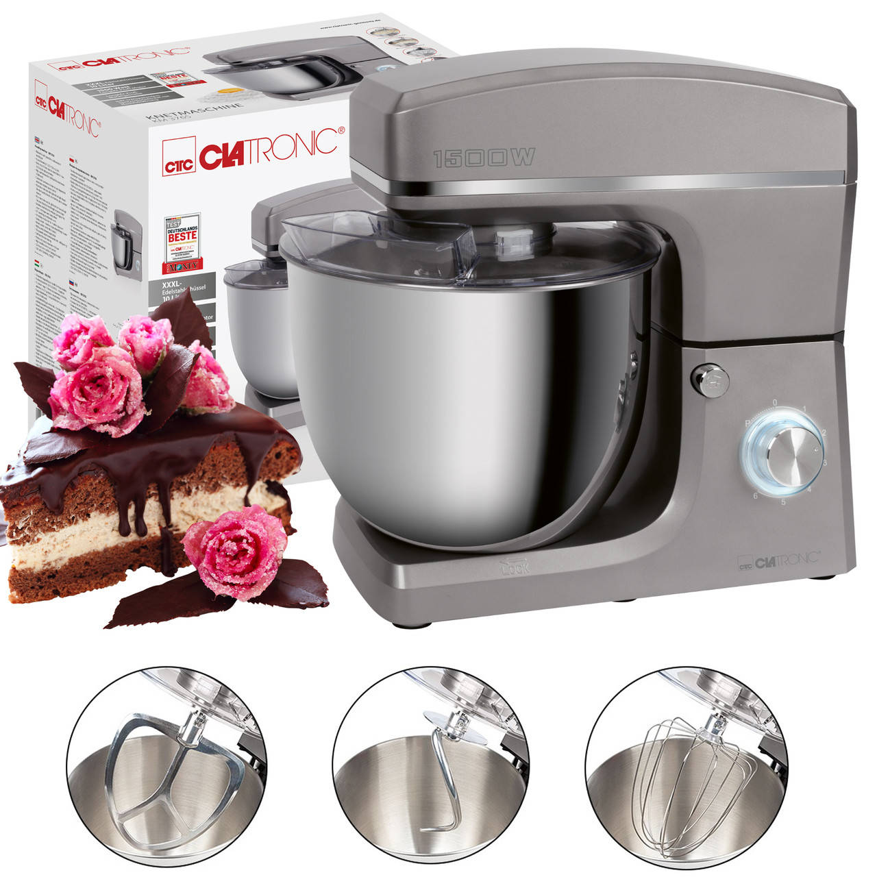 

Кухонный комбайн, планетарный миксер, тестомес Clatronic KM 3765 Titan (1500Вт, 10л, Германия)