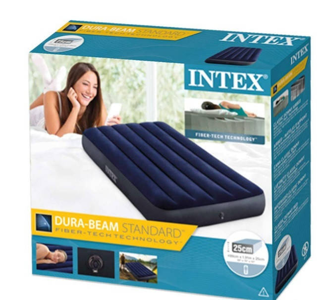 

Надувной матрас Intex 64757 домашний односпальный для дома сна 99x191x25 см темно синий
