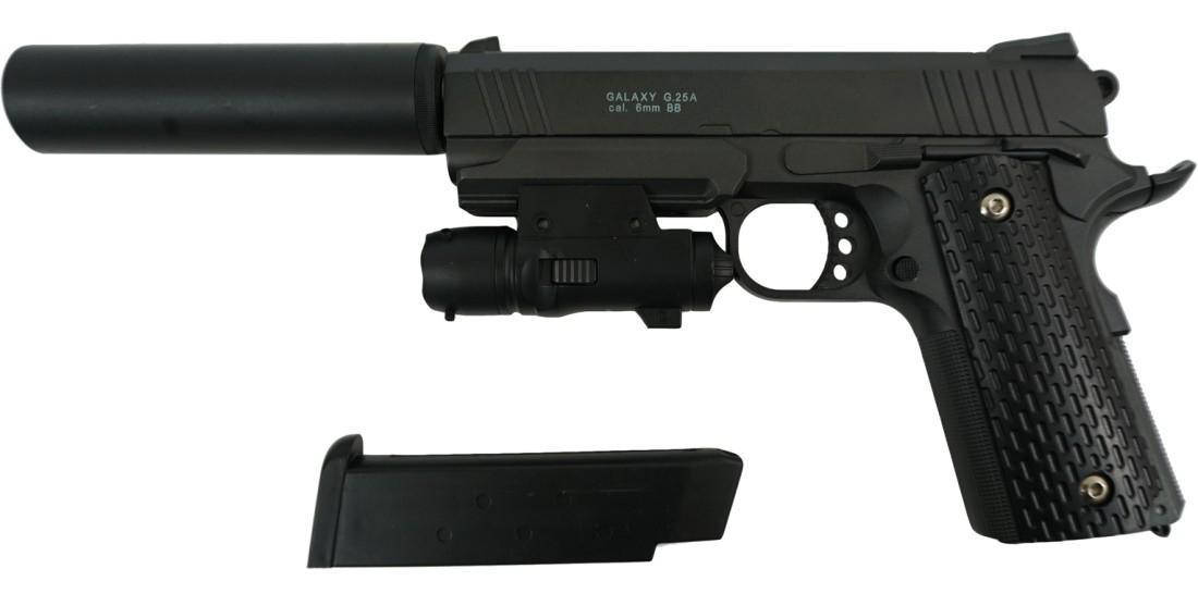 

G25A Страйкбольный пистолет Galaxy SIG Sauer 226 с ЛЦУ и глушителем металл черный
