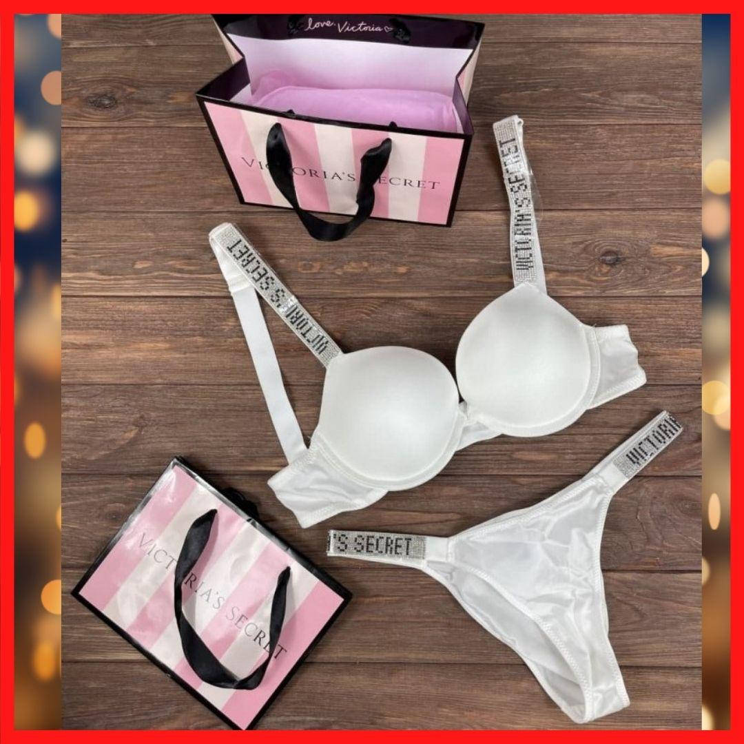 

Нижнее белье Victoria's Secret Комплект нижнего белья Виктория сикрет со стразами Белый 85D