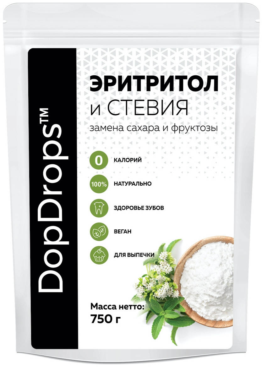 

Сахарозаменитель DopDrops™ Эритритол и Стевия (1:3) дой-пак (750 грамм)